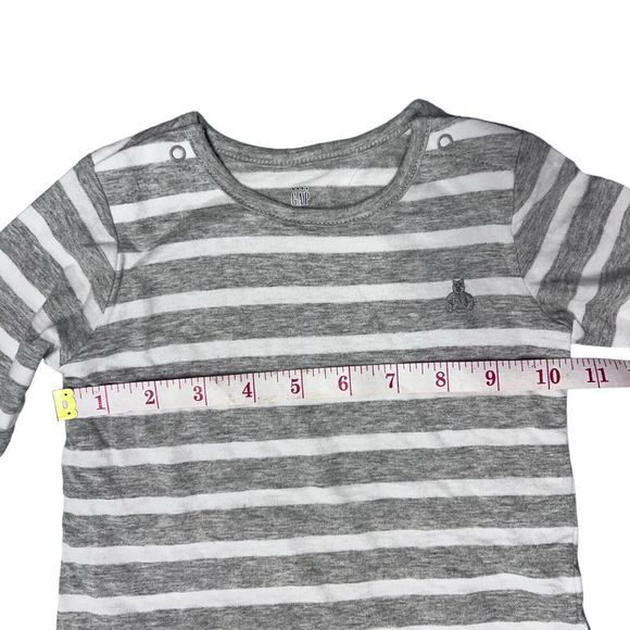 NWT Gap Baby 12 - 18 months Heather Gray White Stripe One piece Bear Embroidery - Picture 8 of 11